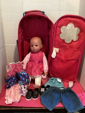 302-18 Inch Baby Doll with Clothes, Shoes, & Accessories In Travel Suitcase